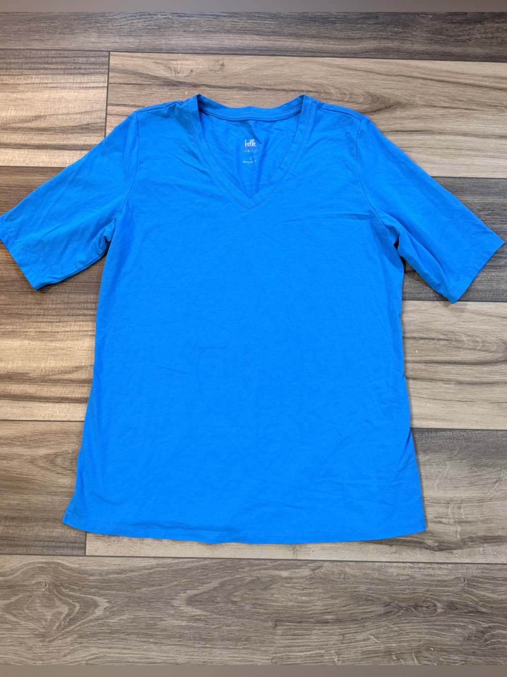 Belle Beach by Kim Gravel Bahama Breeze V Neck Top S Ibiza Blue Cotton/Modal